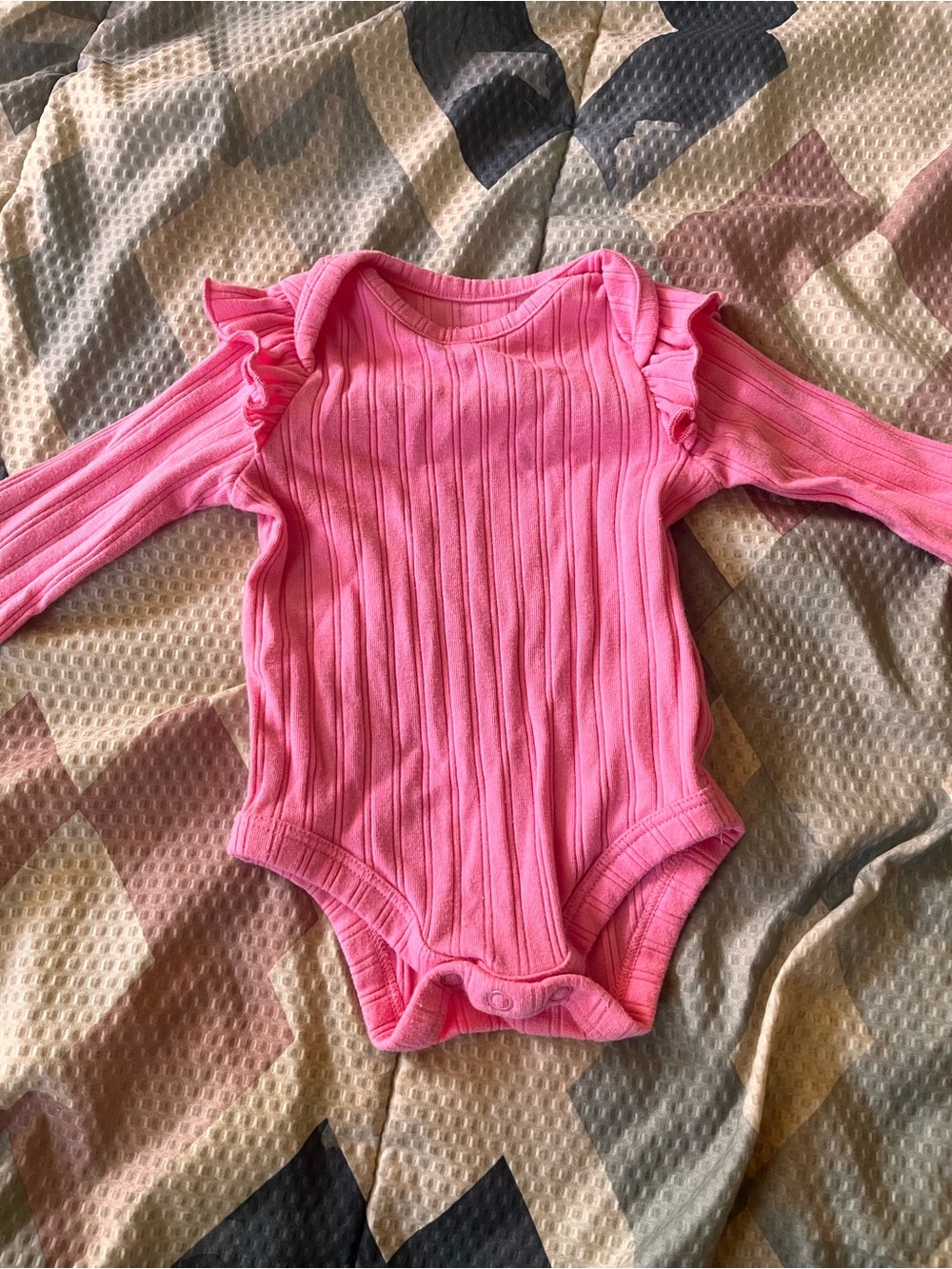 Garanimals Pink Ribbed Long-Sleeve Ruffle Shoulder One-Piece